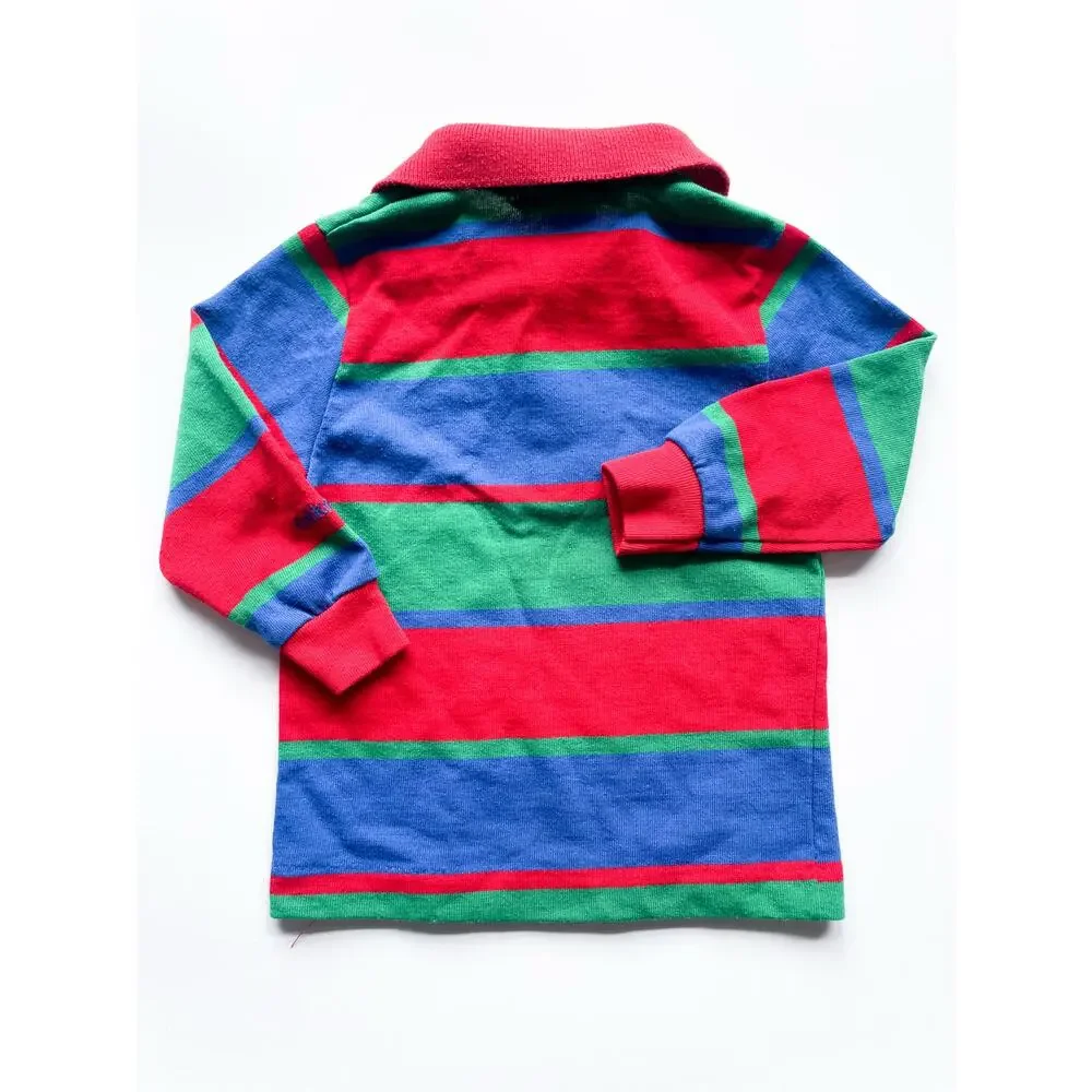 Vintage Toddler Boy's OshKosh Colorful Striped Long Sleeve Polo Shirt Size 18 Mo